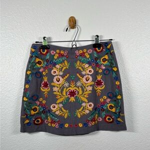 Embroidered Floral Gray Mini Skirt
